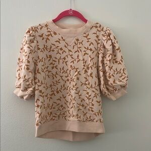 Ulla Johnson Puff Sleeve Tee in Cream and Brown